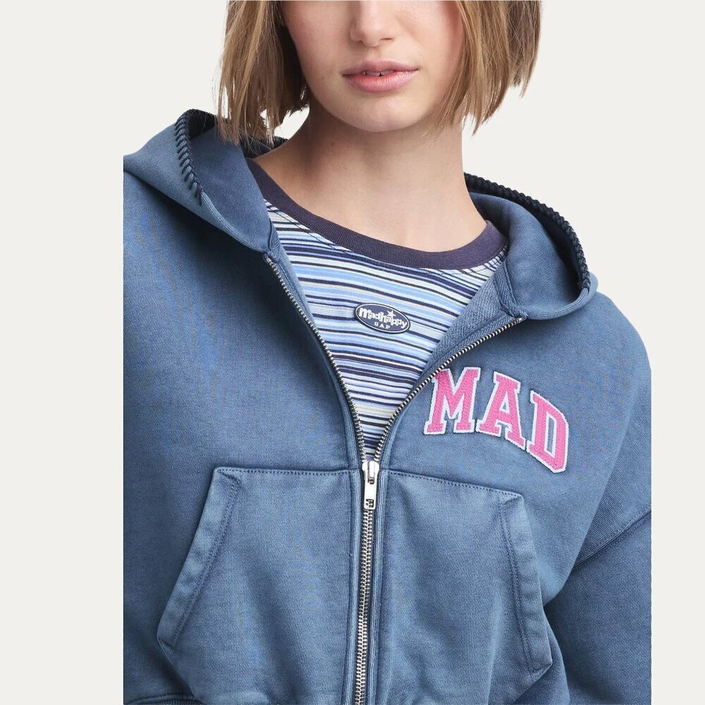 Gap × Madhappy Womens Cropped Full Zip Acid Wash Blue Pink Hoodie Size XS - Picture 2 of 4